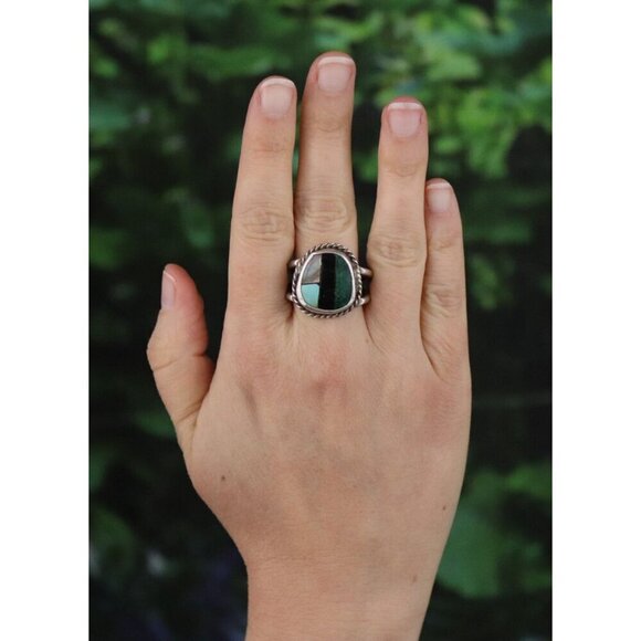Sterling Silver Turquoise Abalone Onyx Malachite Ring Size 10 1/2 - Picture 2 of 7